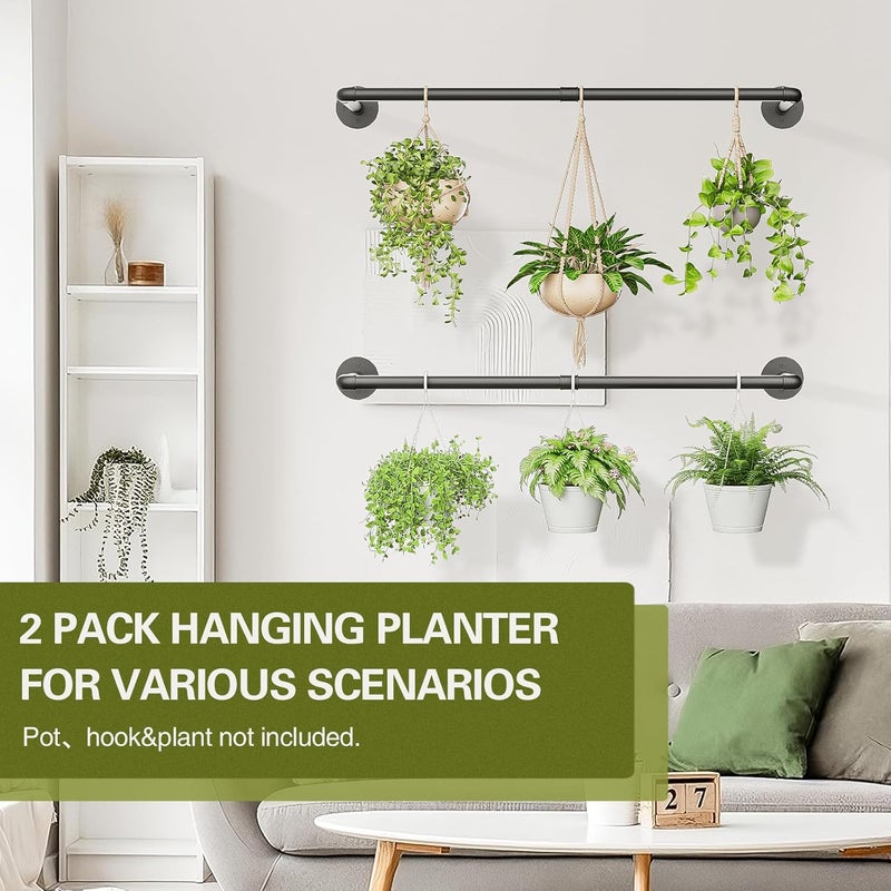 Galood 2Pc Hanging Planters for Indoor Plants Plant Hanger Indoor Hanging Plant Holder Black Metal Rod(Pot/Chain/Plant not Included - Image 2